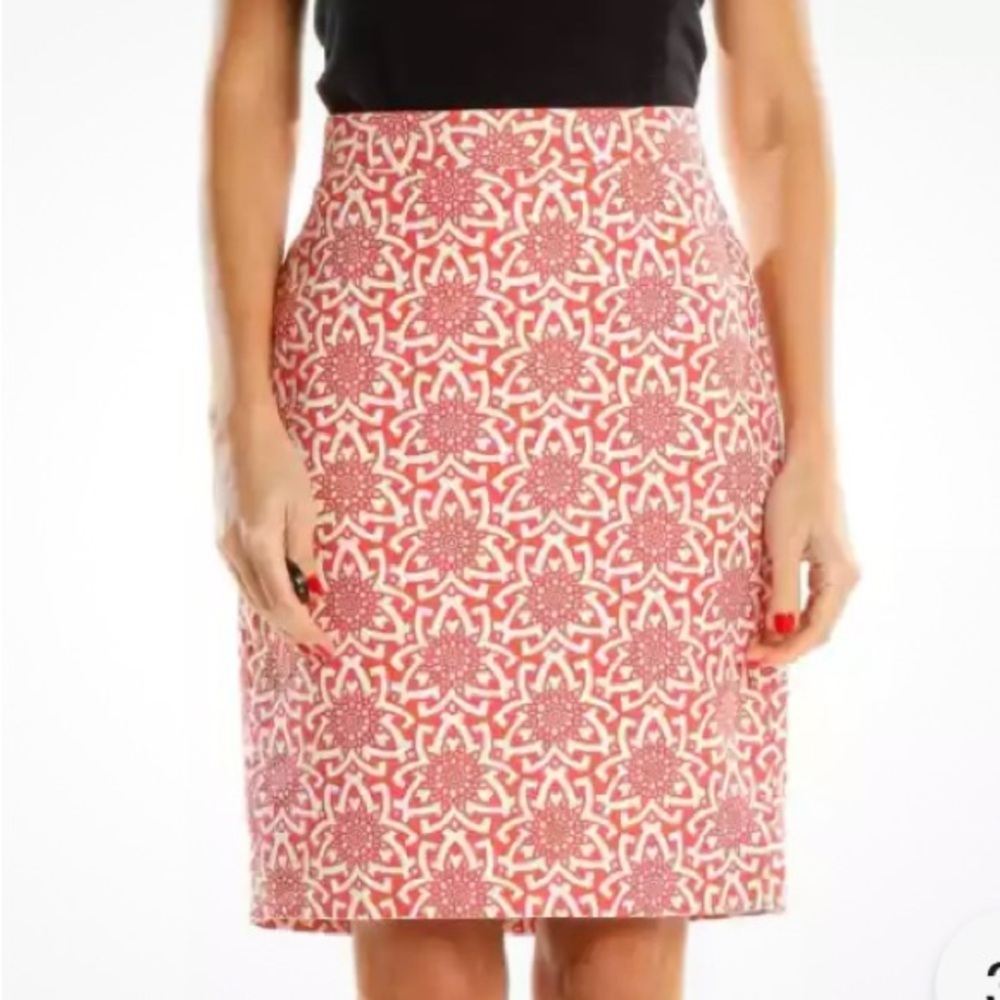 J. Crew Pink and Cream Printed Pencil Skirt - Like New